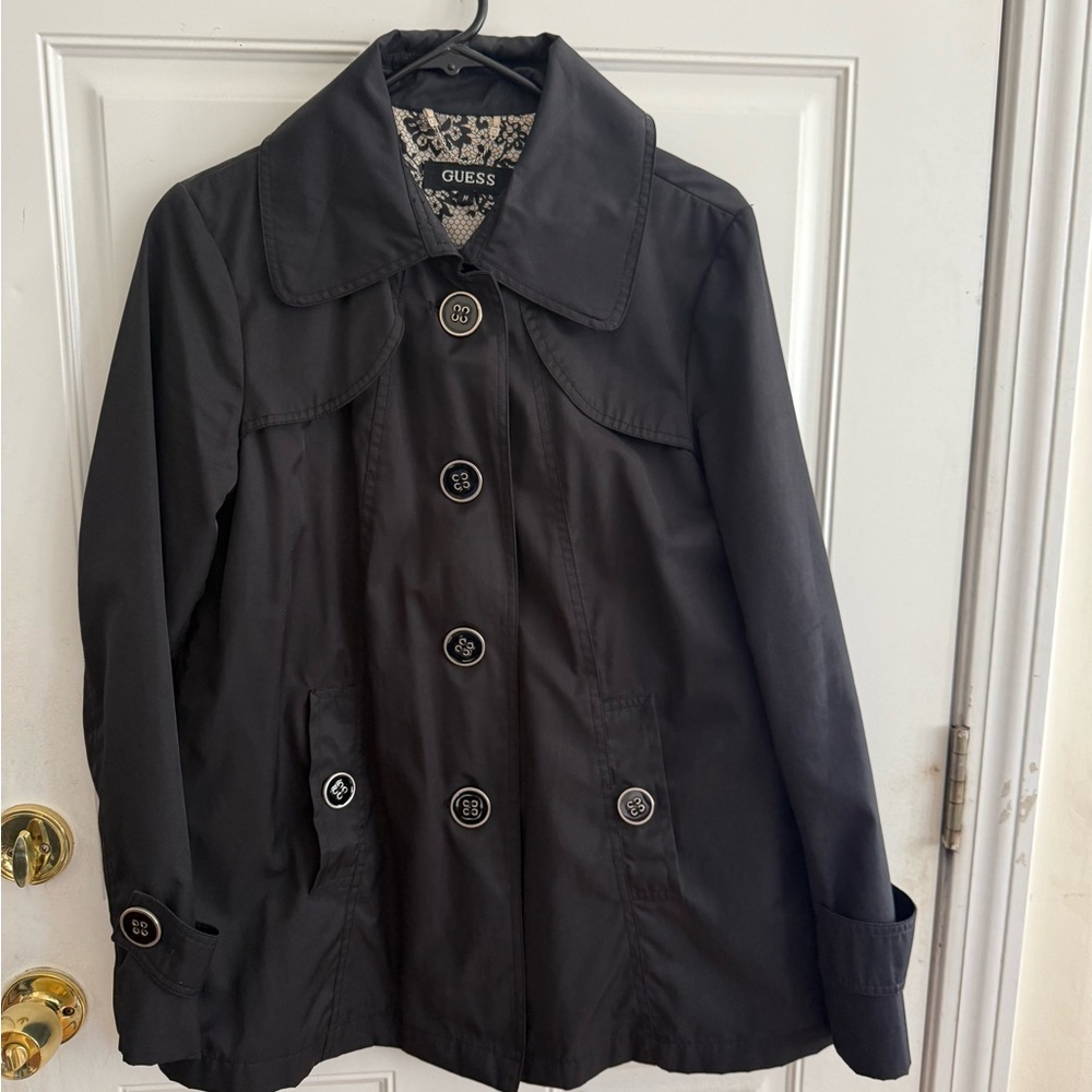 GUESS Women's Dark Trench Coat with Button Detail